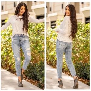 Judy Blue Acid High Rise Boyfriend Distressed Jeans | Size 7 / 28